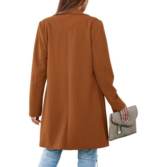 🆕Women's Brown Fall Long Sleeve Lapel Pockets Loose Casual Blazers Outerwear - Picture 2 of 9